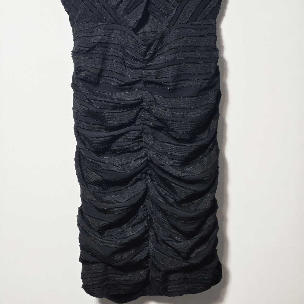 Line + Dot Short Black Mini Dress Ruched Ruffle Cocktail - Picture 5 of 12